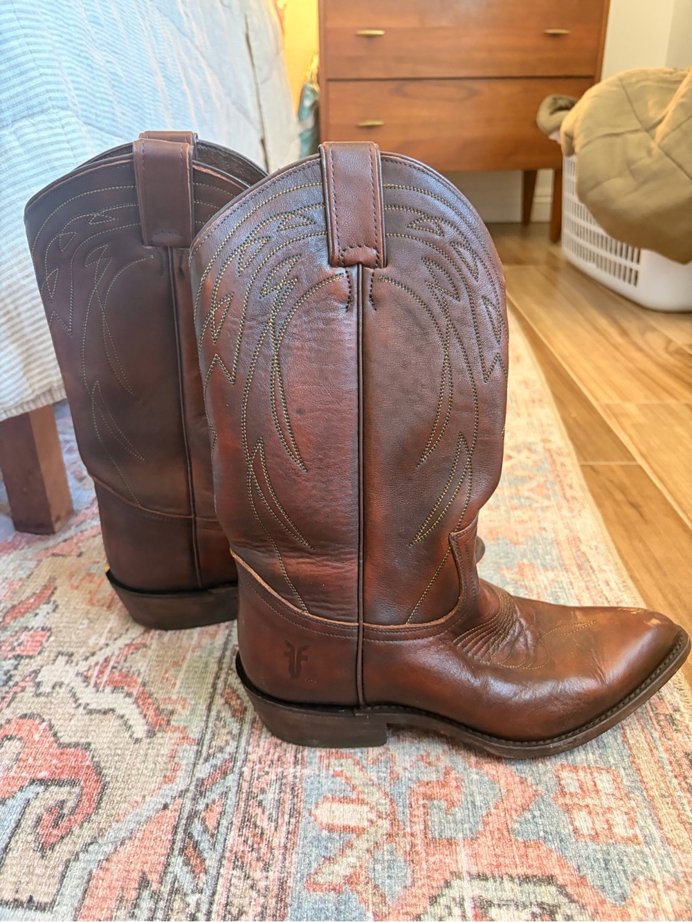 Frye Brown Leather Western Pull-Tab Boots